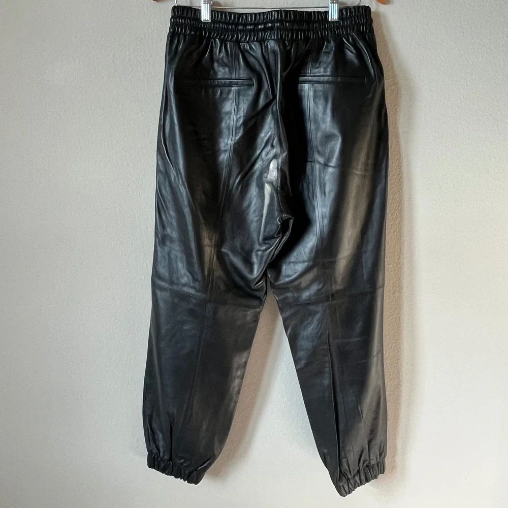 Antonio Melani Genuine Leather Jogger Pants Black Drawstring Waist Womens 12 - Picture 5 of 8